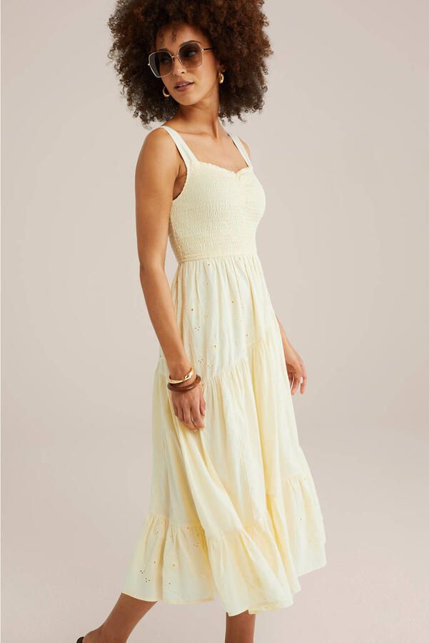 WE Fashion zomerjurk broderie lichtgeel