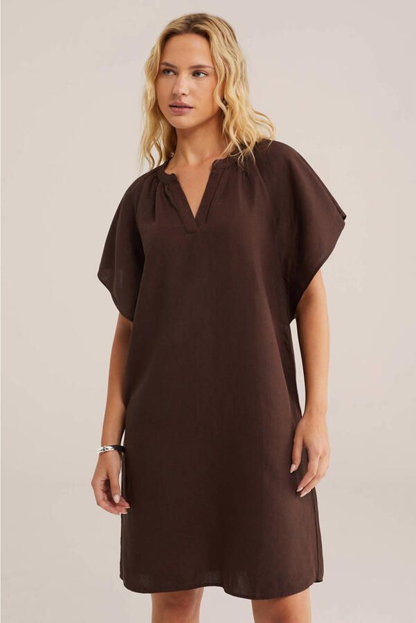 WE Fashion zomerjurk bruin met linnen