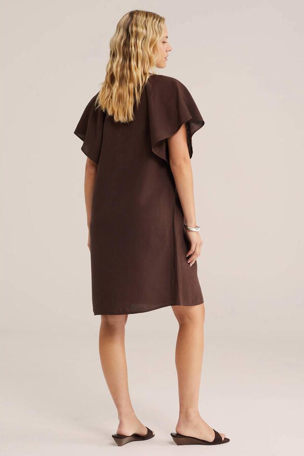 WE Fashion zomerjurk bruin met linnen - Foto 3