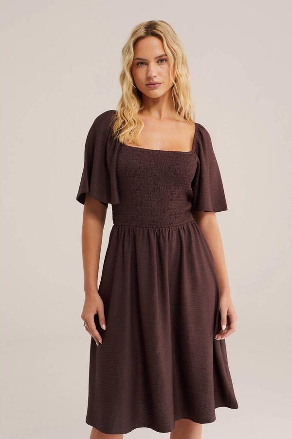 WE Fashion zomerjurk donkerbruin