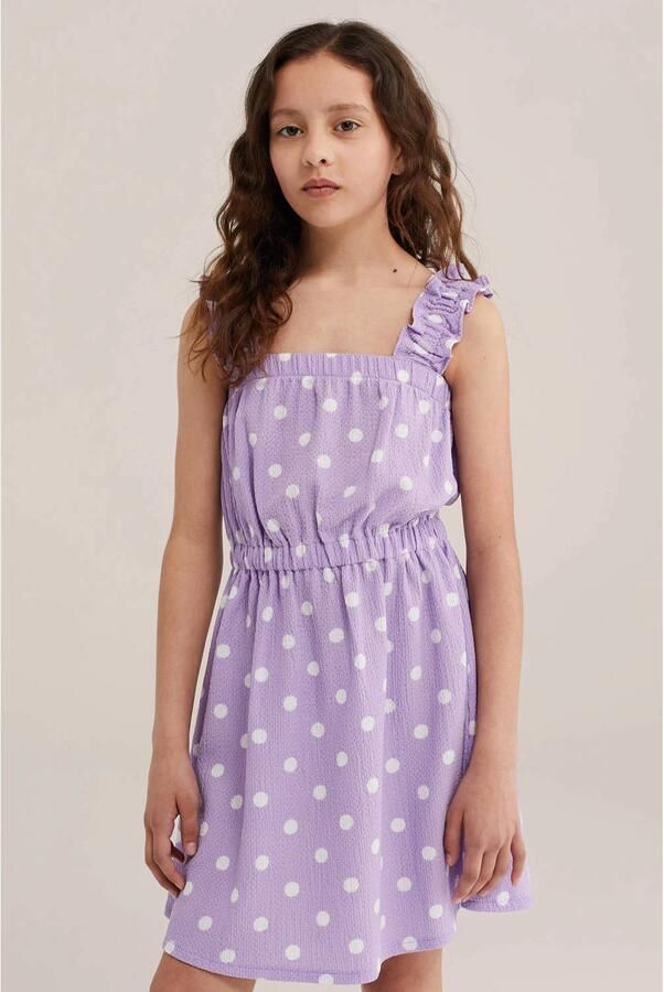 WE Fashion zomerjurk met stippen en ruches lila