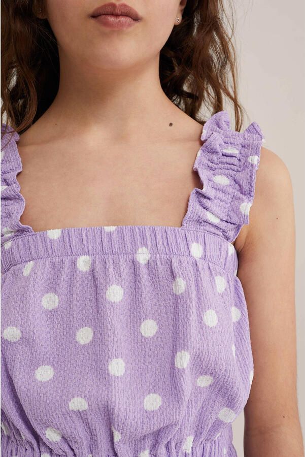 WE Fashion zomerjurk met stippen en ruches lila - Foto 3
