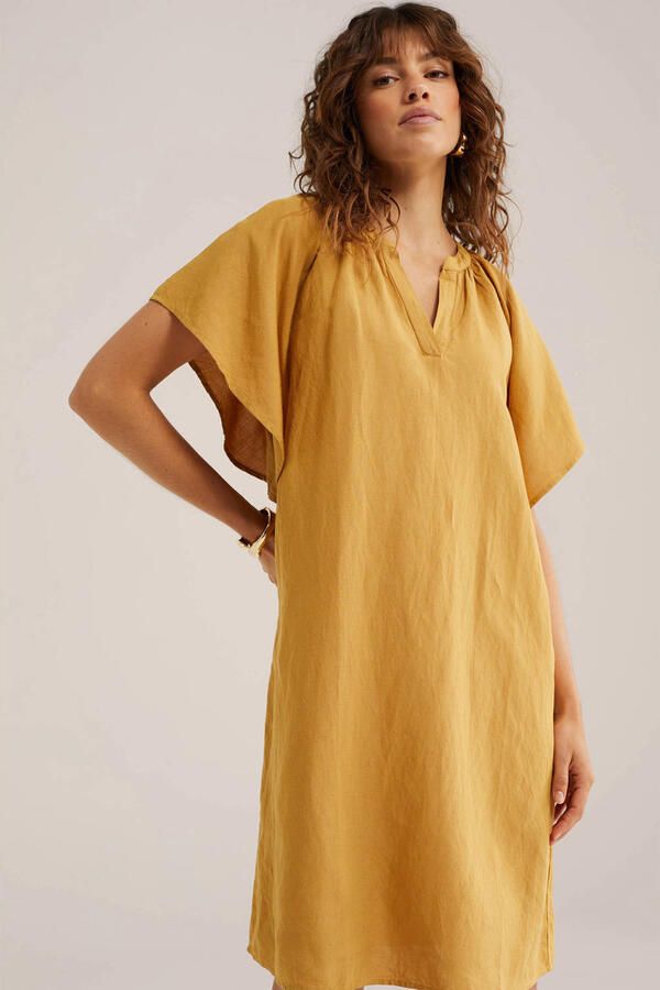 WE Fashion zomerjurk oker met linnen