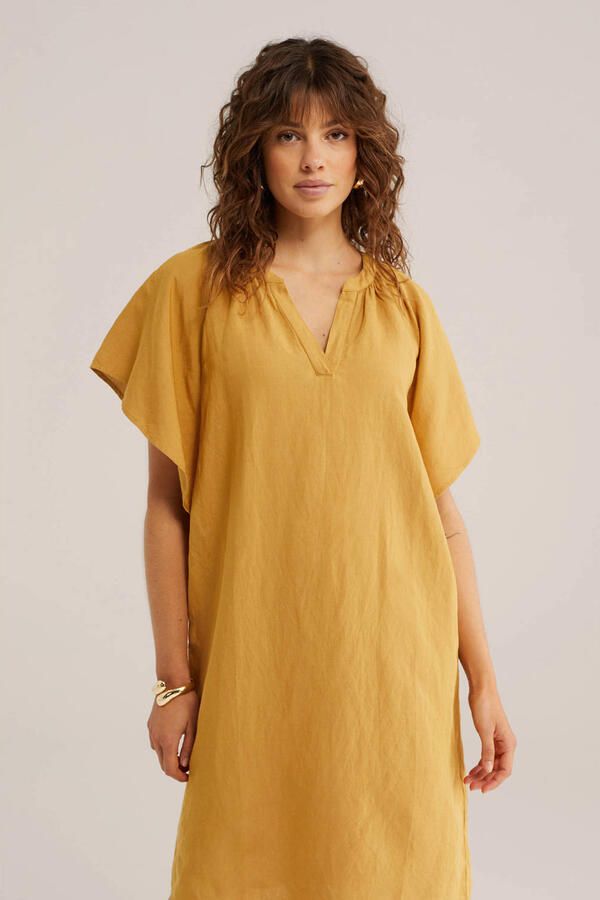 WE Fashion zomerjurk oker met linnen - Foto 3