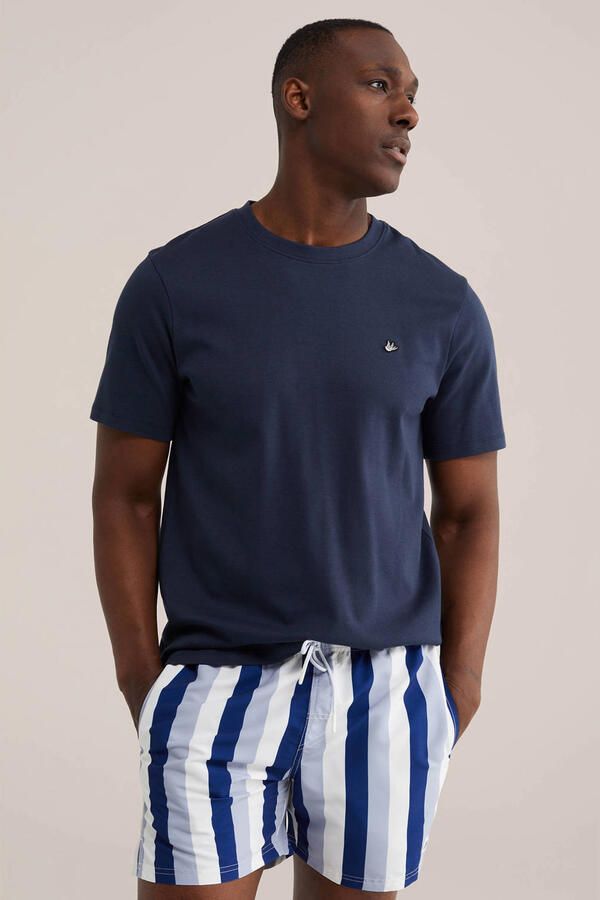WE Fashion zwemshort donkerblauw lichtblauw wit