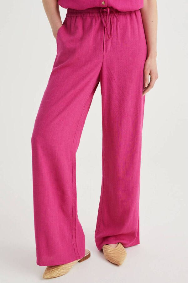 WE Fashion wide leg broek met linnen roze