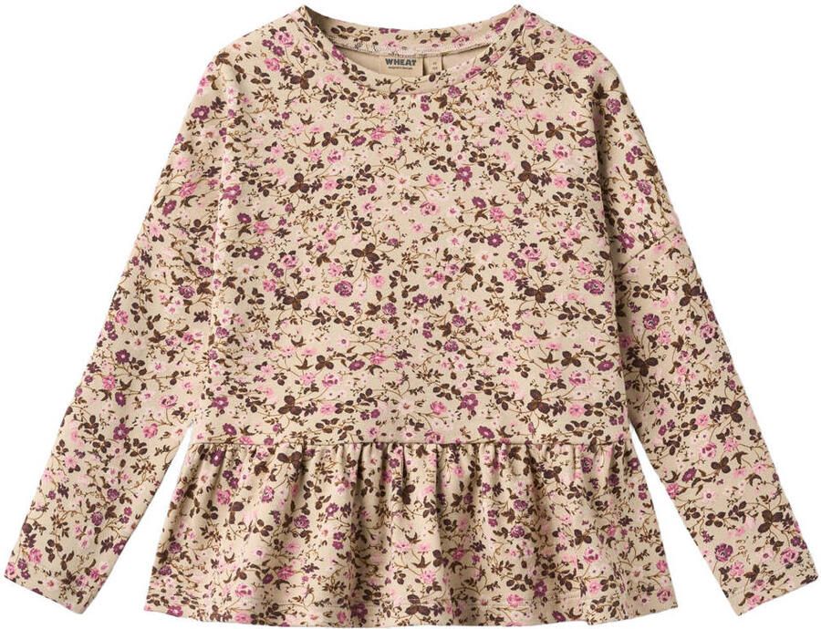 Wheat A-lijn gebloemde longsleeve met peplum en plooien beige roze paars