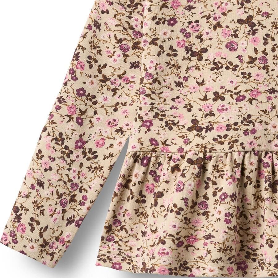 Wheat A-lijn gebloemde longsleeve met peplum en plooien beige roze paars - Foto 2