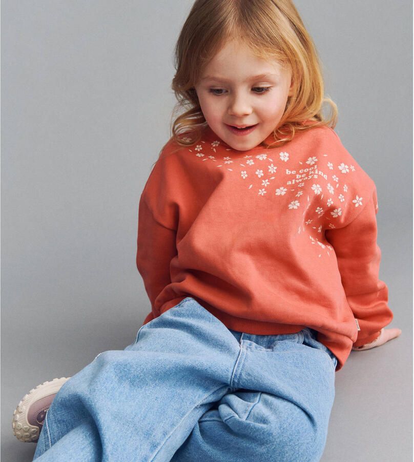Wheat oversized gebloemde sweater koraalrood Meisjes Katoen Ronde hals
