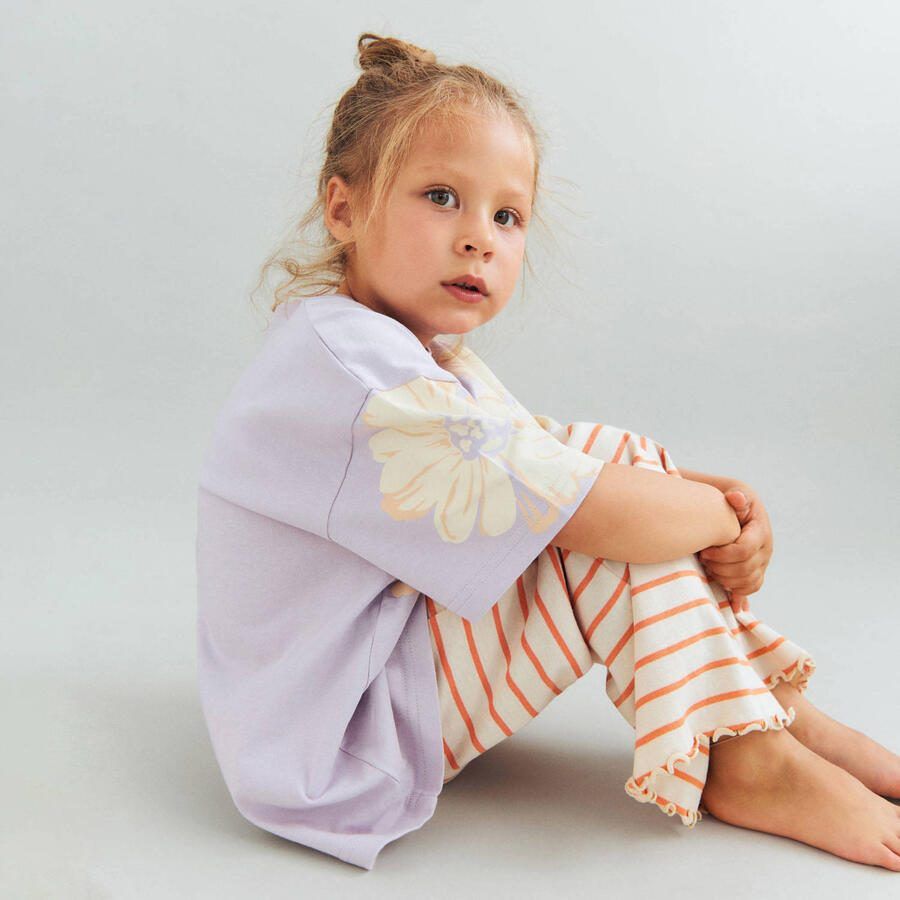 Wheat gestreepte casual wide leg broek oranje ecru - Foto 2