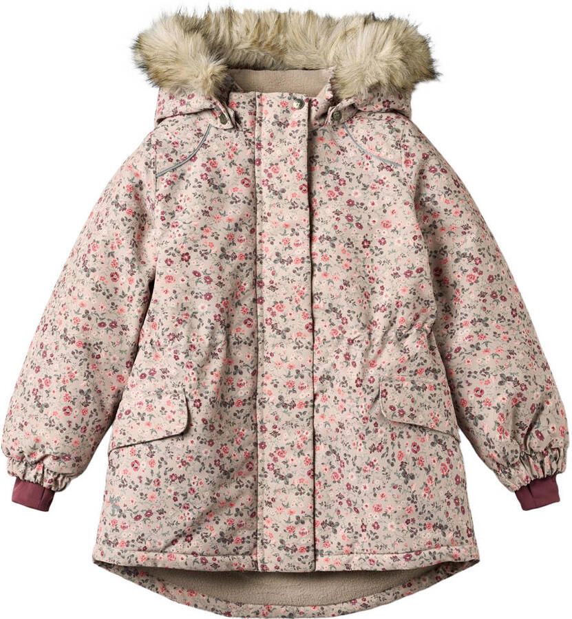 Wheat gebloemde winterparka met imitatiebontkraag roze Jas Meisjes Polyester Capuchon
