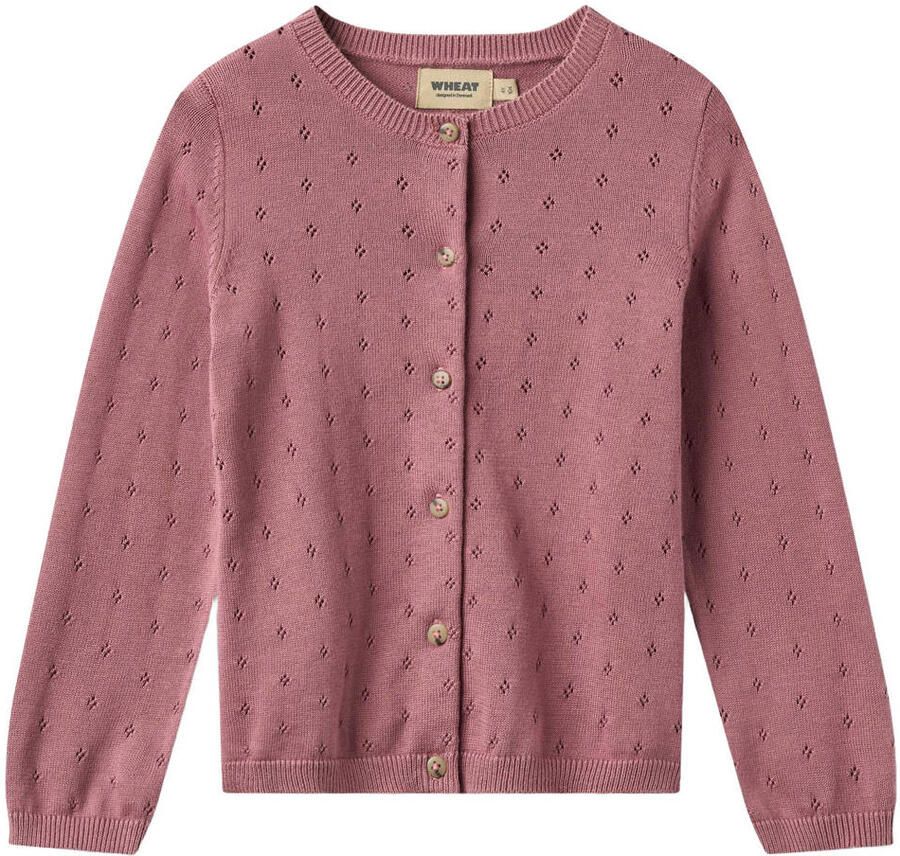 Wheat katoenen rechtvallend gebreid vest met cut-out roze Effen
