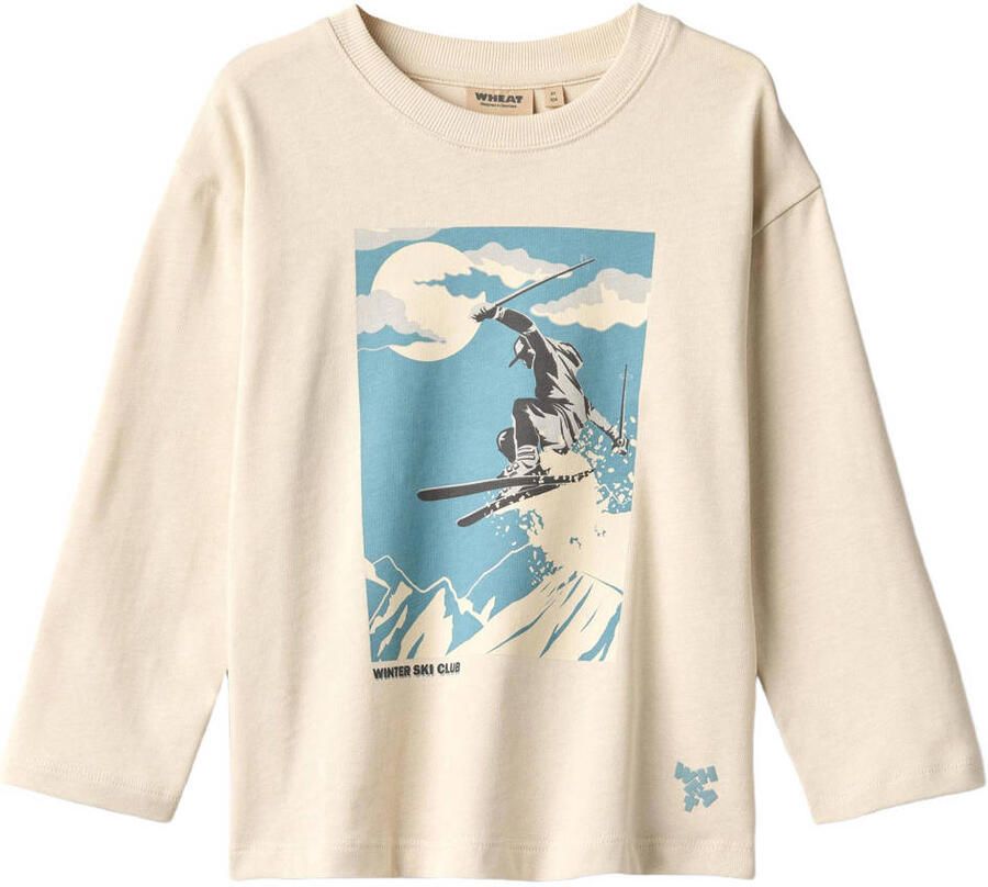 Wheat longsleeve met print beige blauw