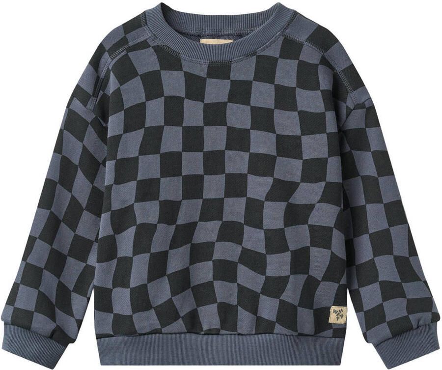 Wheat rechtvallende geruite sweater antraciet zwart Grijs Jongens Katoen Ronde hals