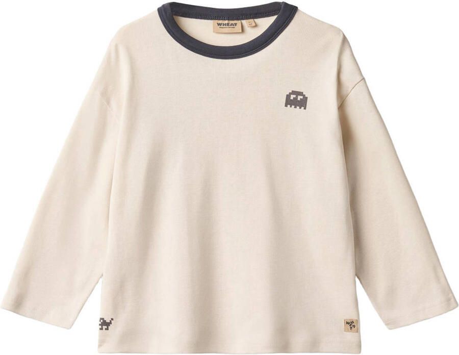 Wheat rechtvallende longsleeve met print ecru Jongens Katoen Ronde hals
