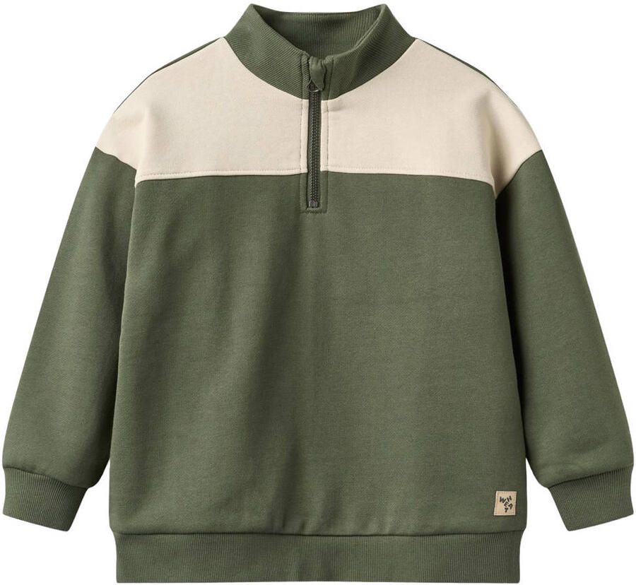 Wheat rechtvallende sweater groen ecru Jongens Katoen Opstaande kraag