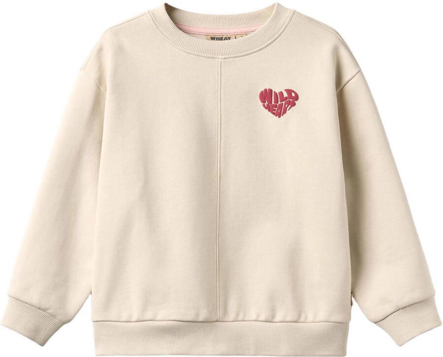 Wheat rechtvallende sweater met backprint ecru roze Meisjes Katoen Ronde hals