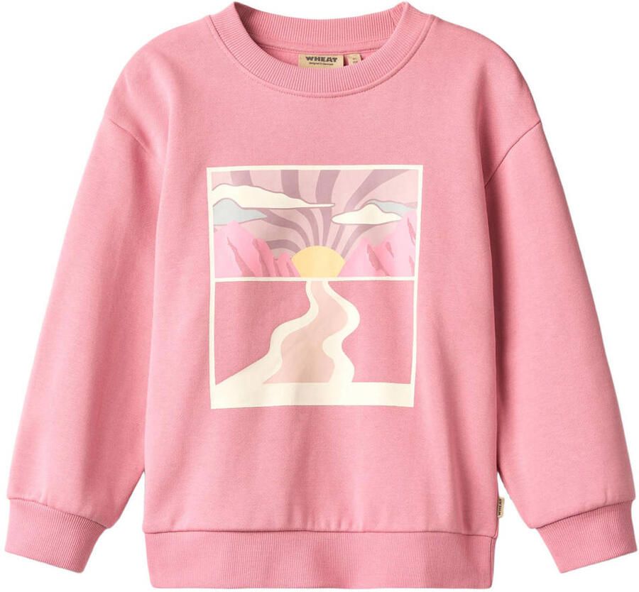 Wheat sweater met print roze Meisjes Katoen Ronde hals Printopdruk
