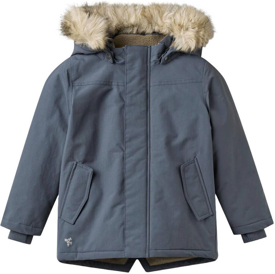 Wheat winterparka met imitatiebontkraag grijsblauw