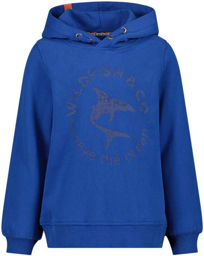 Wildfish hoodie met printopdruk hardblauw