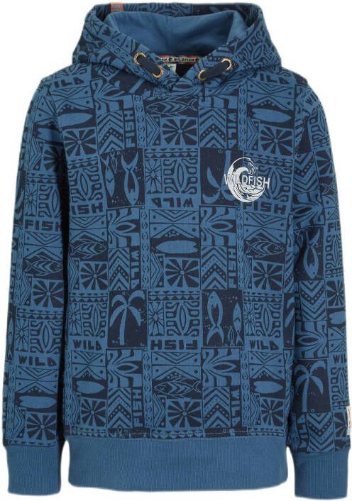 Wildfish hoodie Mik met printopdruk blauw