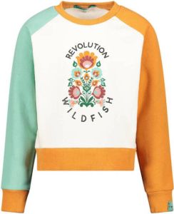 Wildfish sweater Kiomi met ruches wit oranje mintgroen