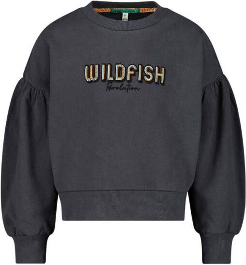 Wildfish sweater Kit met tekst donkergrijs Tekst 140