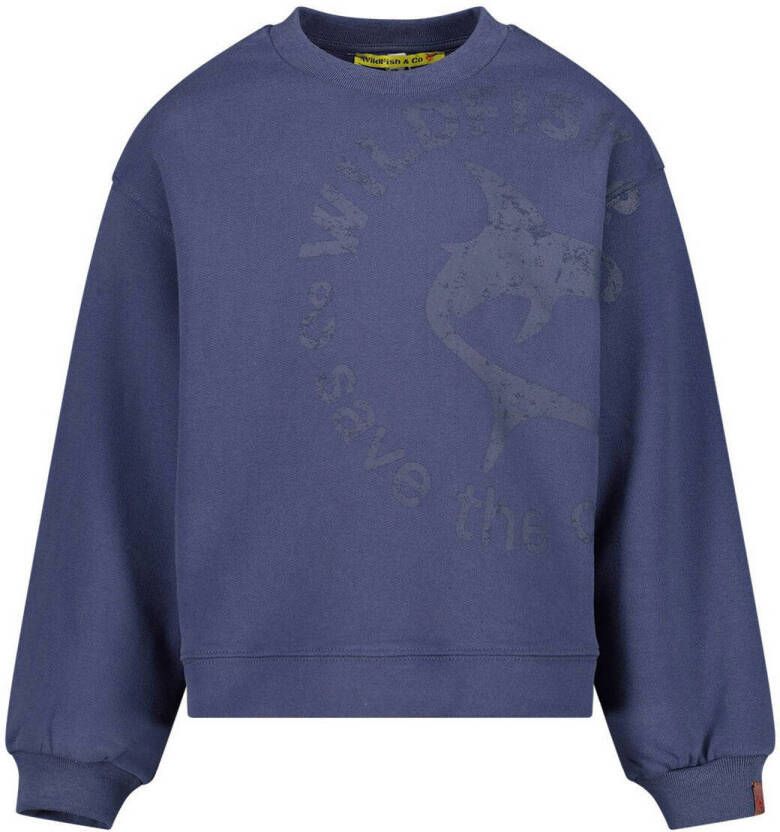 Wildfish sweater met printopdruk blauw