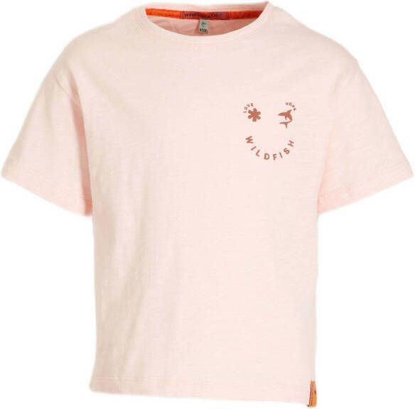Wildfish T-shirt Meg van biologisch katoen roze Printopdruk 104