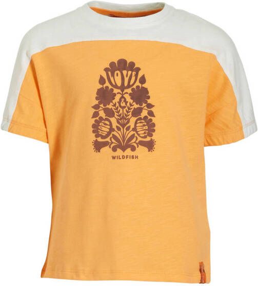 Wildfish T-shirt Micha van biologisch katoen oranje Printopdruk 128