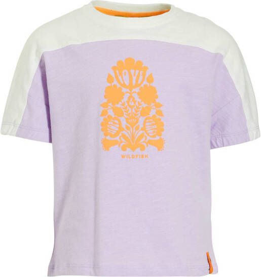 Wildfish T-shirt Micha van biologisch katoen paars Printopdruk 104
