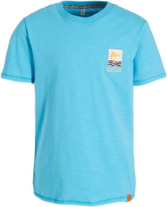 Wildfish T-shirt Milko van biologisch katoen blauw Printopdruk 104
