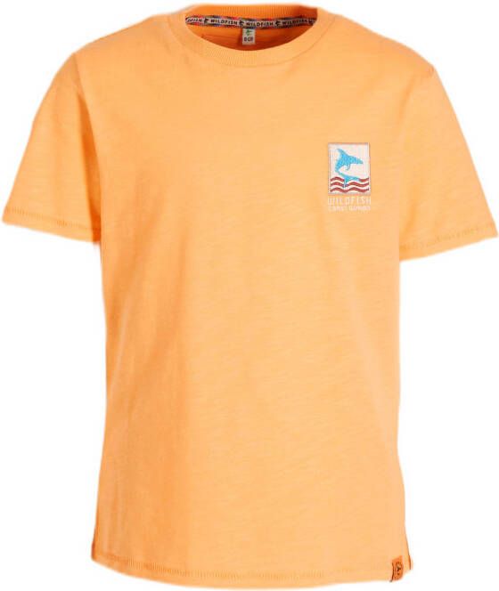 Wildfish T-shirt Milko van biologisch katoen oranje Printopdruk 152