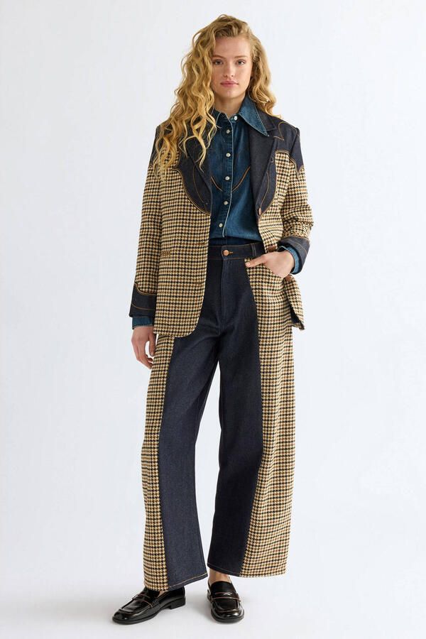 Wrangler denim regular fit geruite blazer bruin - Foto 3