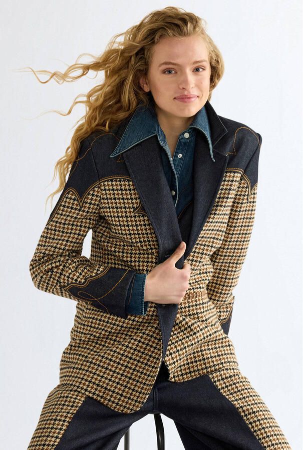 Wrangler denim regular fit geruite blazer bruin - Foto 2