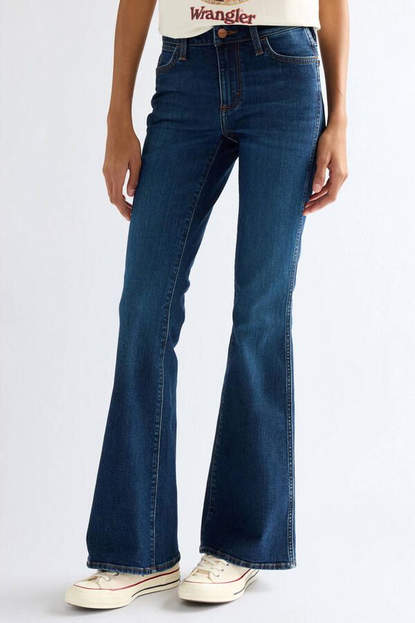 Wrangler regular waist flared jeans donkerblauw