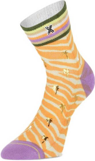 XPOOOS sokken Marty met zebraprint oranje lila