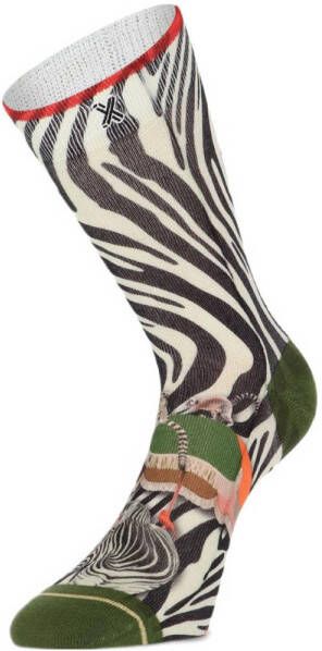 XPOOOS sokken Zoya met zebraprint zwart ecru kaki