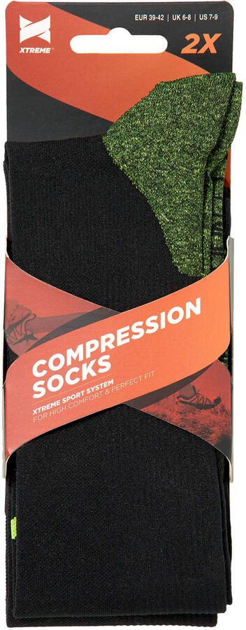 Xtreme compressie hardloopsokken zwart limegroen (set van 2)