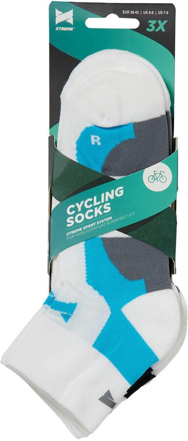 Xtreme fietssokken wit grijs multi (set van 3)
