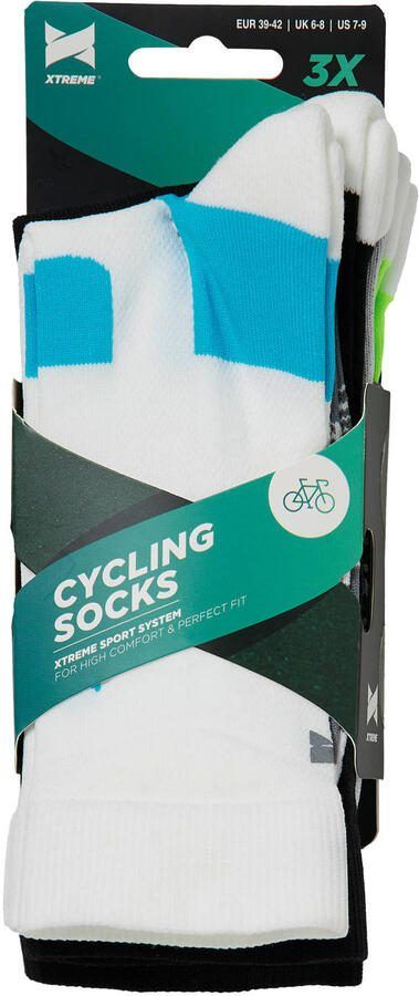 Xtreme fietssokken wit zwart multi (set van 3) - Foto 3