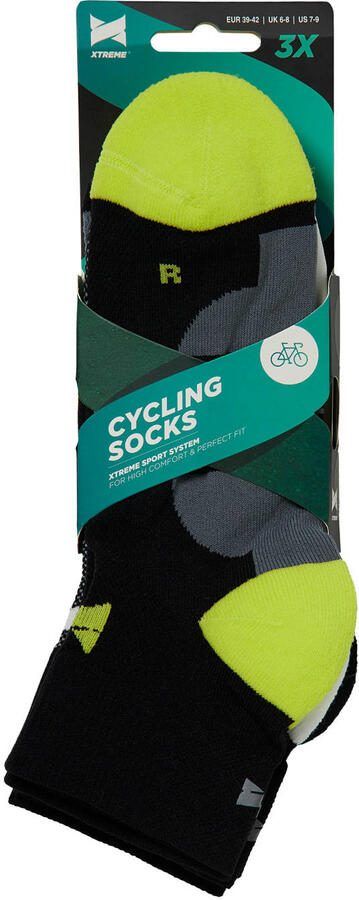 Xtreme fietssokken zwart grijs limegroen (set van 3) - Foto 3