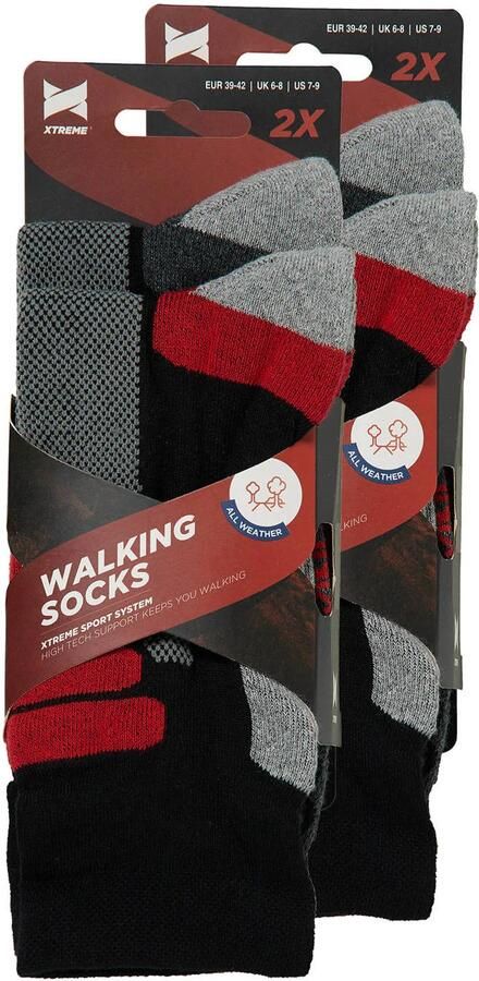 Xtreme wandelsokken zwart rood (set van 4) - Foto 2