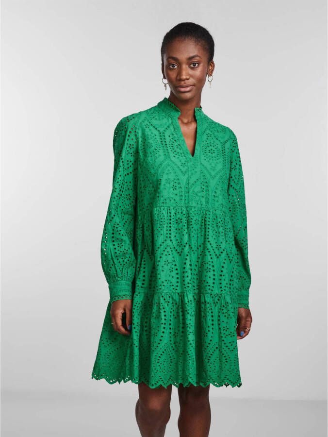 Y.A.S semi-transparante trapeze jurk YASHOLI met biologisch katoen groen - Foto 6