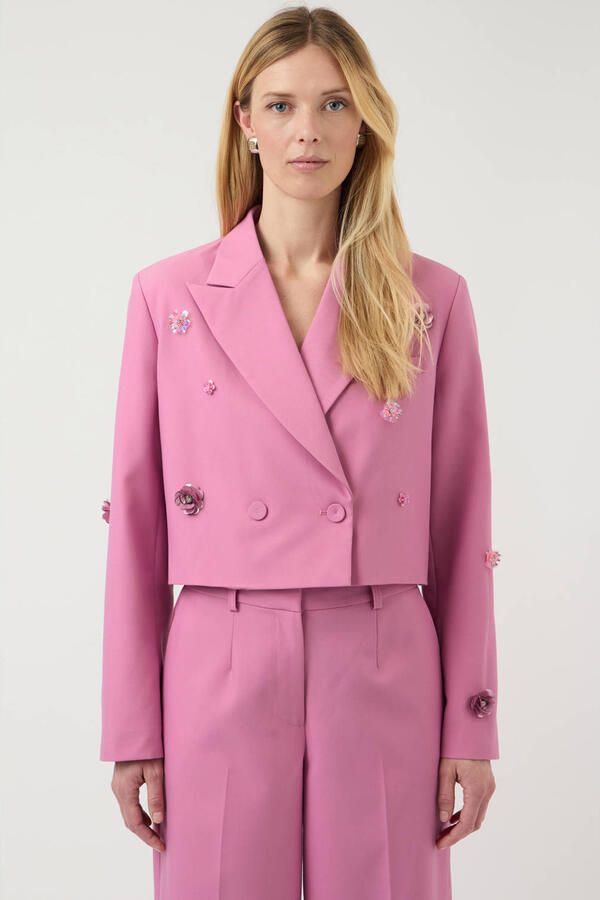 YAS cropped blazer met pailletten roze