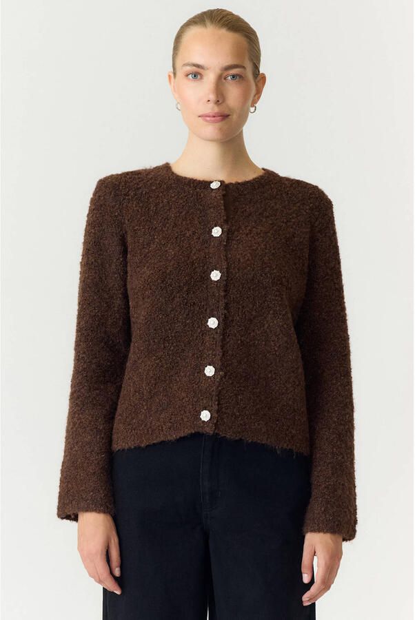 YAS gebreid vest met wol donkerbruin