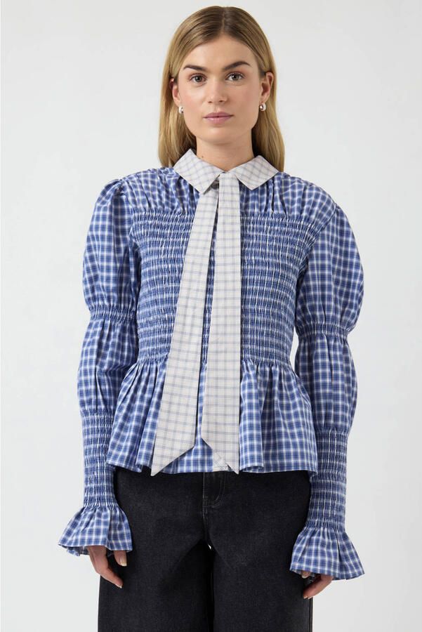 YAS geruit blouse lichtblauw
