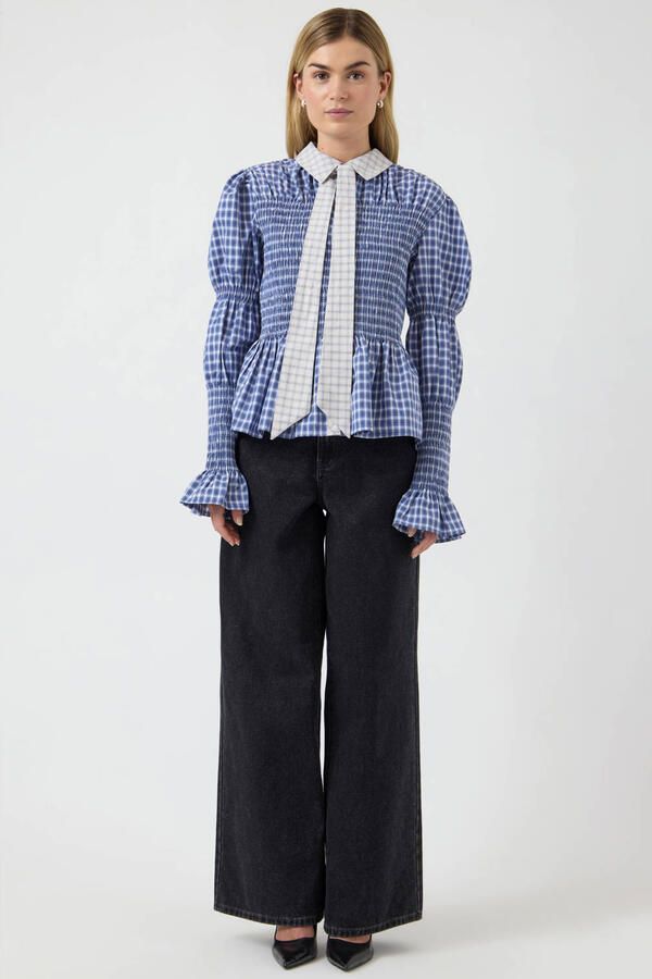 YAS geruit blouse lichtblauw - Foto 3