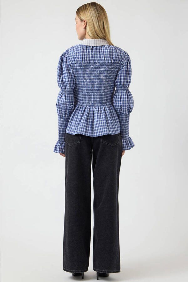 YAS geruit blouse lichtblauw - Foto 3