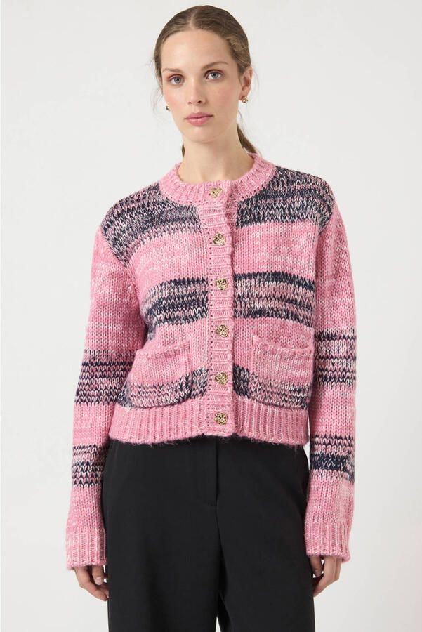 YAS gestreepte vest roze gebreid